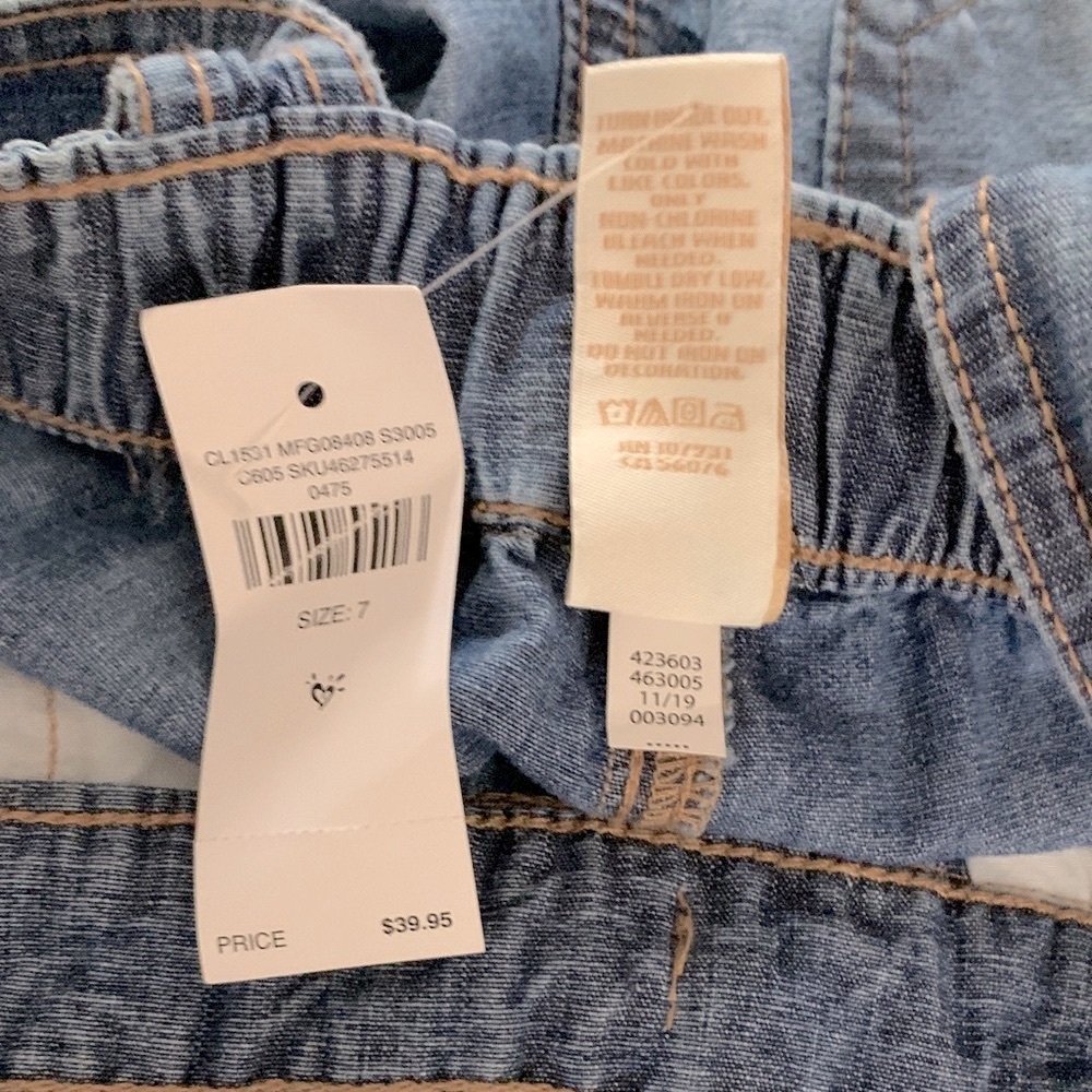 NWT! Justice - Embellished Denim Overalls - Adjustable Girls Size 7 - Picture 2 of 11